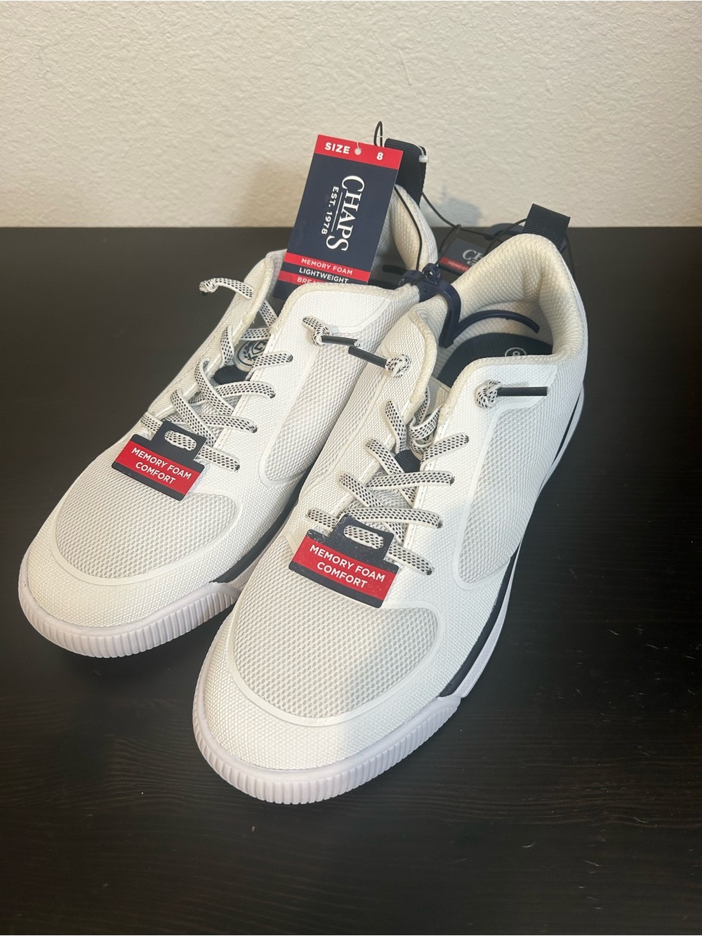 Chaps Men's White Athletic Sneakers with Navy Accents